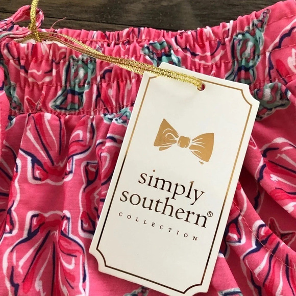 NWT Simply Southern S/M Pink Shell Print Pull On Shorts Tassels Beachy New Star - Picture 2 of 7